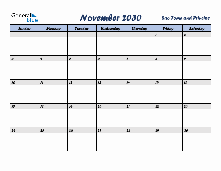 November 2030 Calendar with Holidays in Sao Tome and Principe