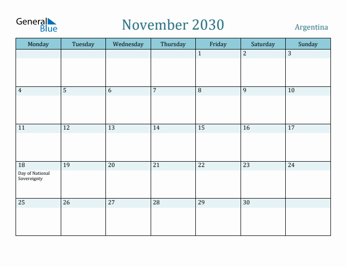November 2030 Calendar with Holidays