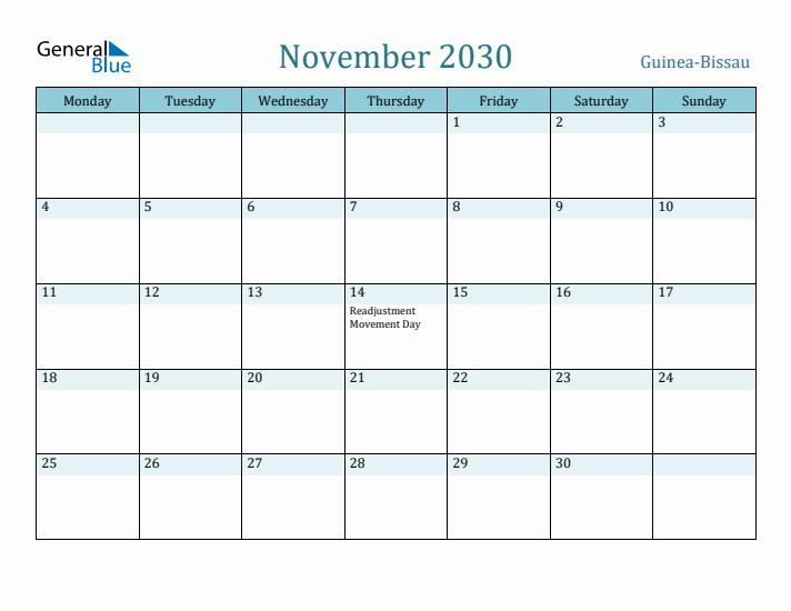 November 2030 Calendar with Holidays