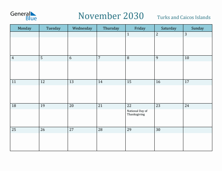 November 2030 Calendar with Holidays