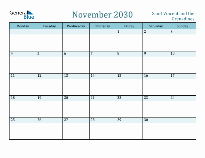 November 2030 Calendar with Holidays