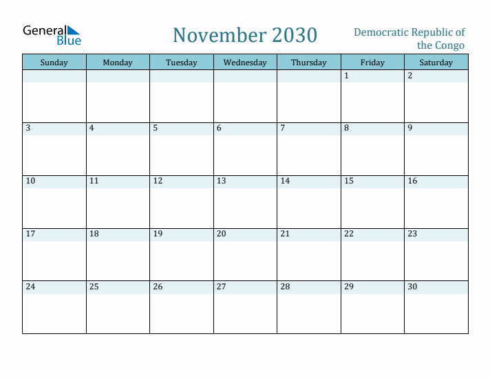 November 2030 Calendar with Holidays