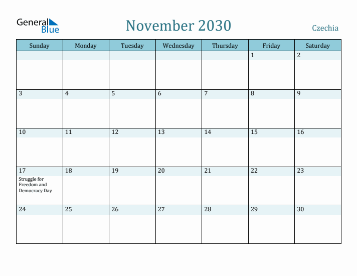 November 2030 Calendar with Holidays