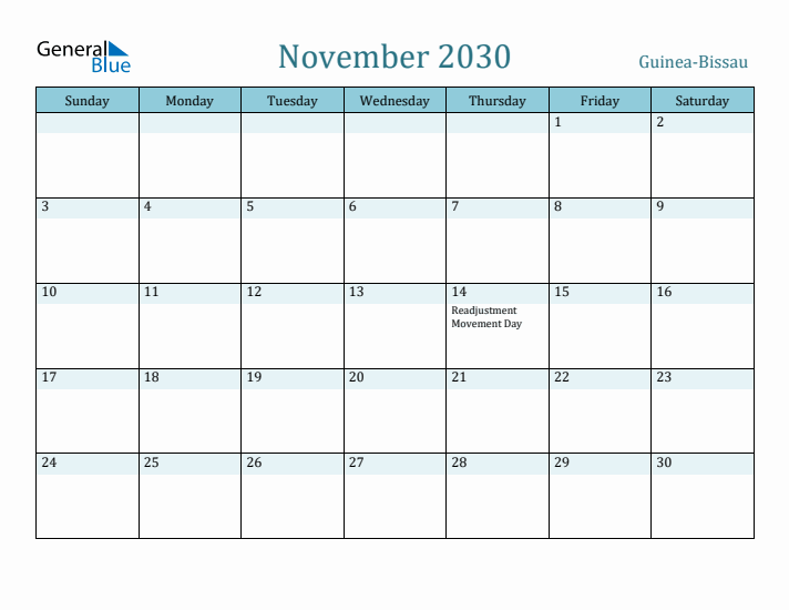 November 2030 Calendar with Holidays