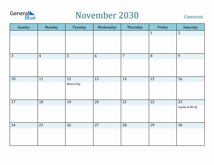 November 2030 Calendar with Holidays