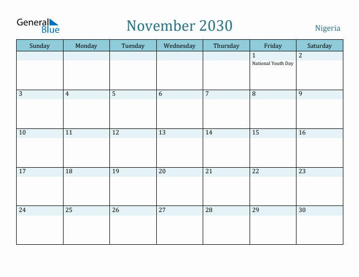 November 2030 Calendar with Holidays