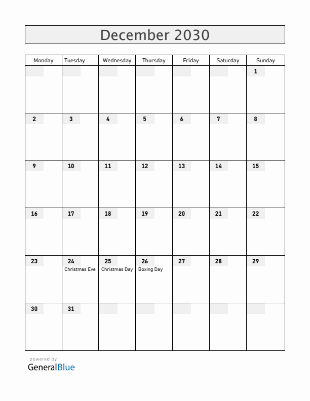 Greenland December 2030 Calendar with Holidays