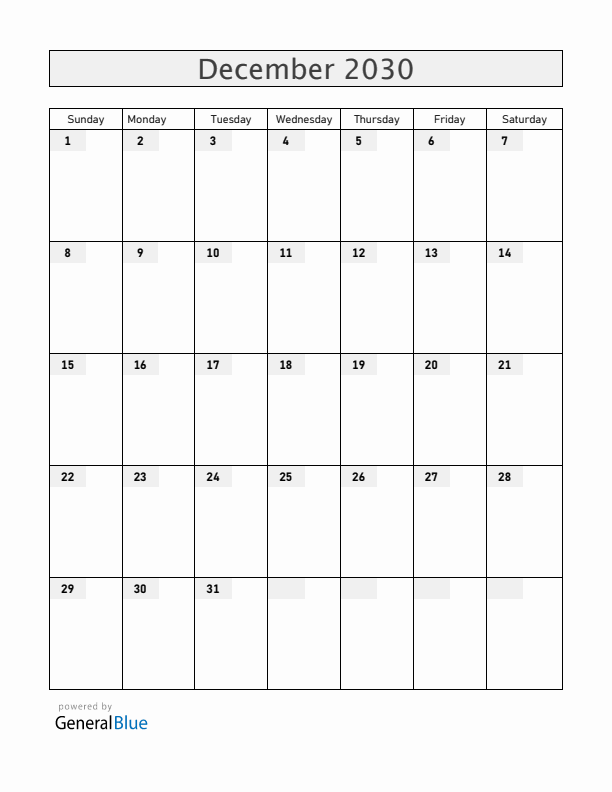 Somalia December 2030 Calendar with Holidays
