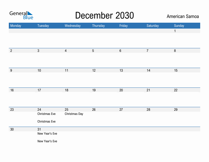 Fillable December 2030 Calendar