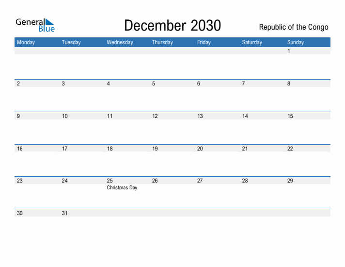 Fillable December 2030 Calendar