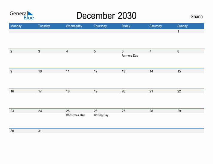 Fillable December 2030 Calendar
