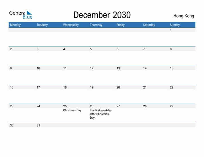Fillable December 2030 Calendar