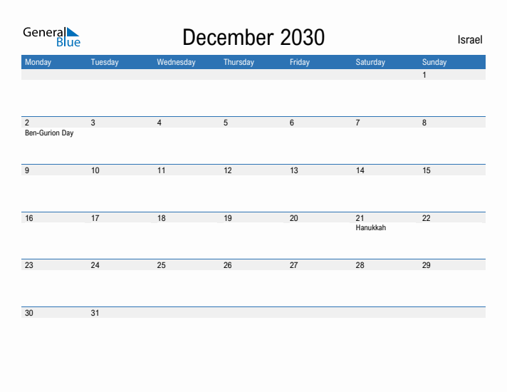 Fillable December 2030 Calendar