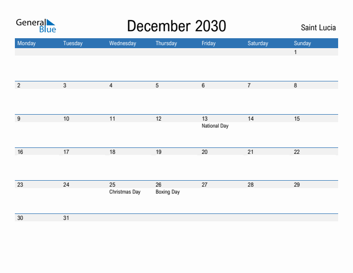 Fillable December 2030 Calendar