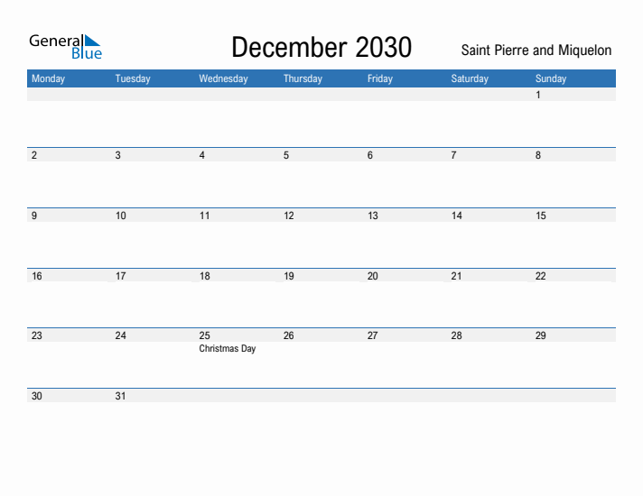 Fillable December 2030 Calendar
