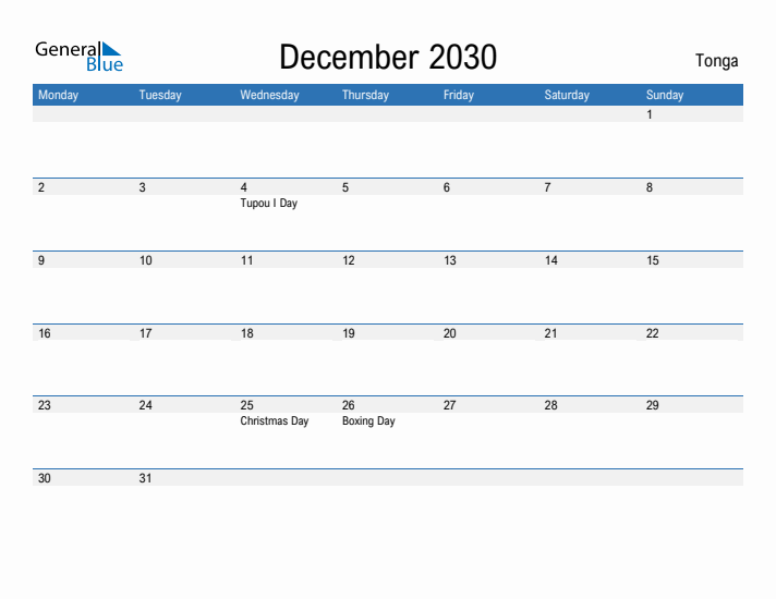 Fillable December 2030 Calendar
