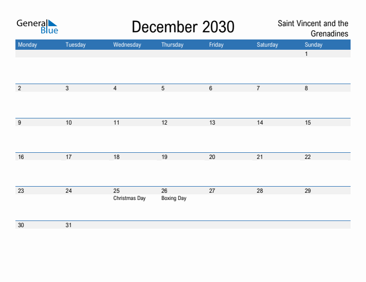 Fillable December 2030 Calendar