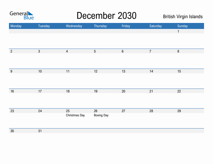 Fillable December 2030 Calendar