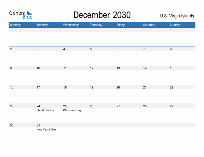 Fillable December 2030 Calendar