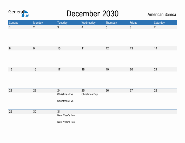 Fillable December 2030 Calendar
