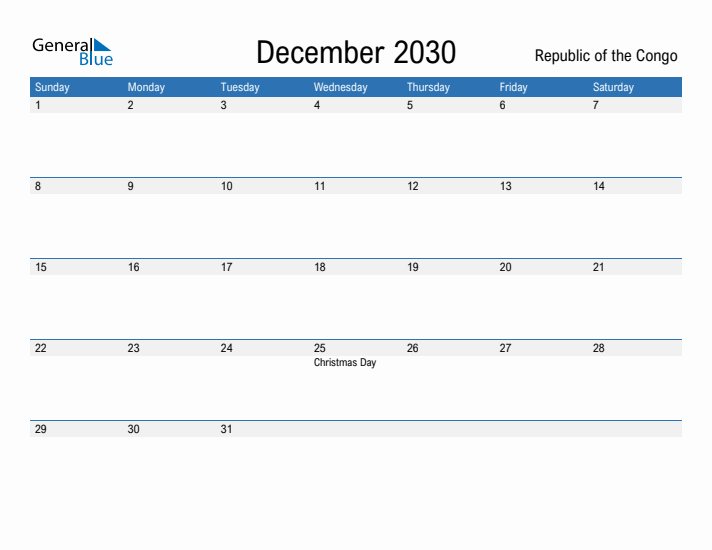 Fillable December 2030 Calendar