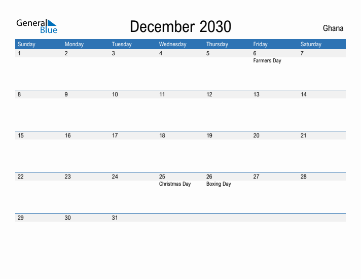 Fillable December 2030 Calendar