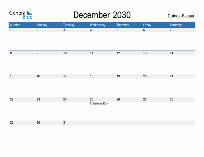 Fillable December 2030 Calendar