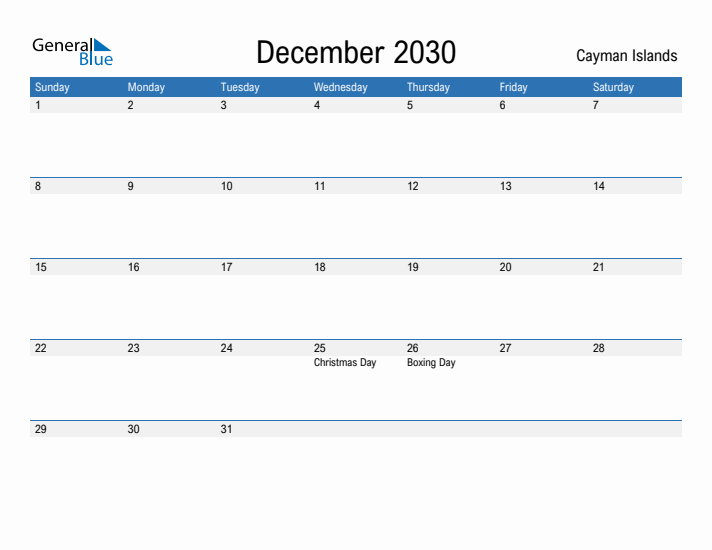 Fillable December 2030 Calendar
