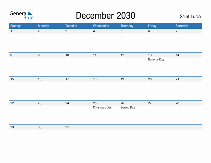 Fillable December 2030 Calendar