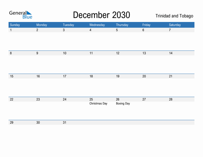 Fillable December 2030 Calendar