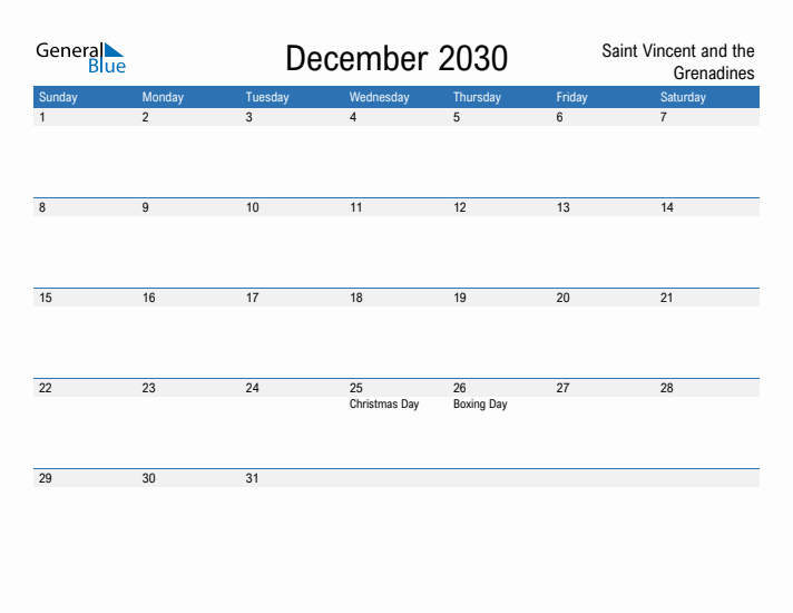 Fillable December 2030 Calendar