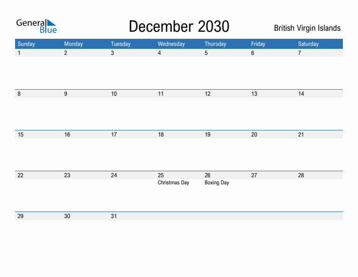 Fillable December 2030 Calendar