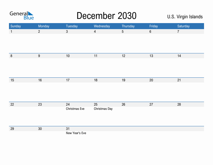 Fillable December 2030 Calendar