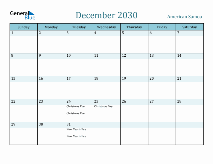 December 2030 Calendar with Holidays