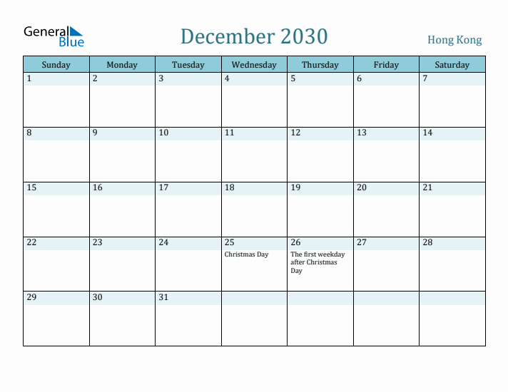 December 2030 Calendar with Holidays