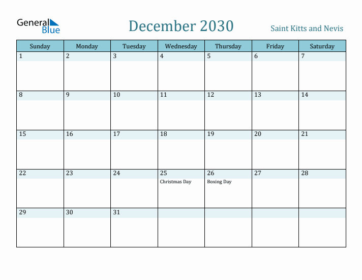 December 2030 Calendar with Holidays