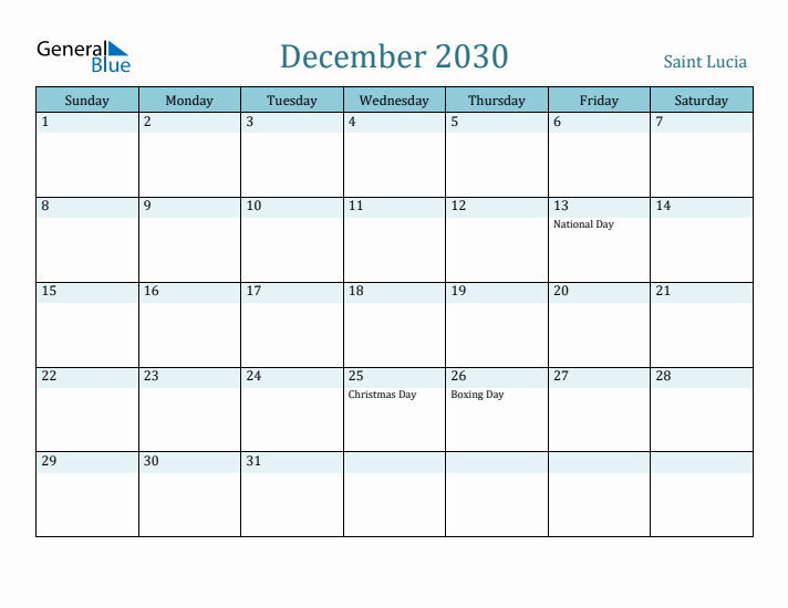 December 2030 Calendar with Holidays