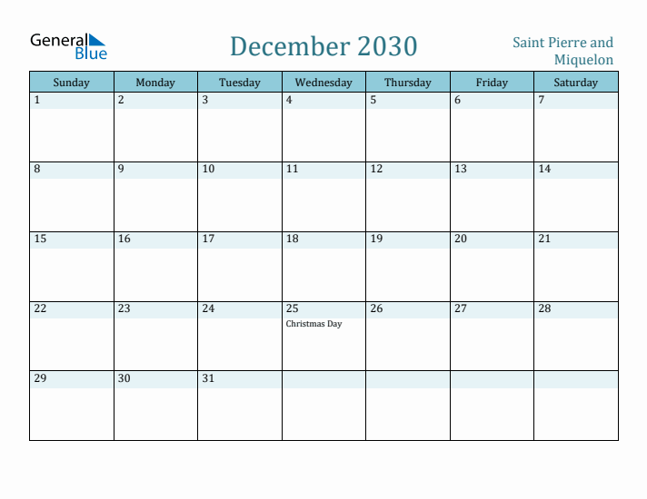 December 2030 Calendar with Holidays