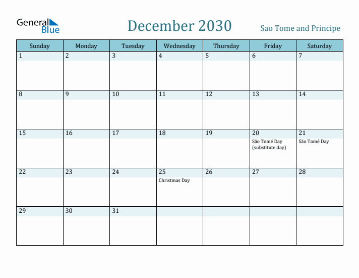 December 2030 Calendar with Holidays