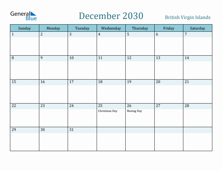 December 2030 Calendar with Holidays