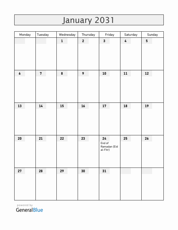 Bangladesh January 2031 Calendar with Holidays