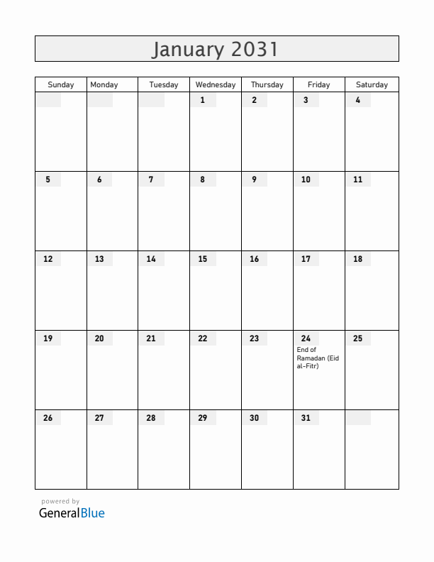 Bangladesh January 2031 Calendar with Holidays