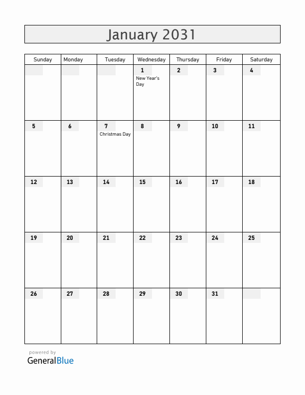 Belarus January 2031 Calendar with Holidays