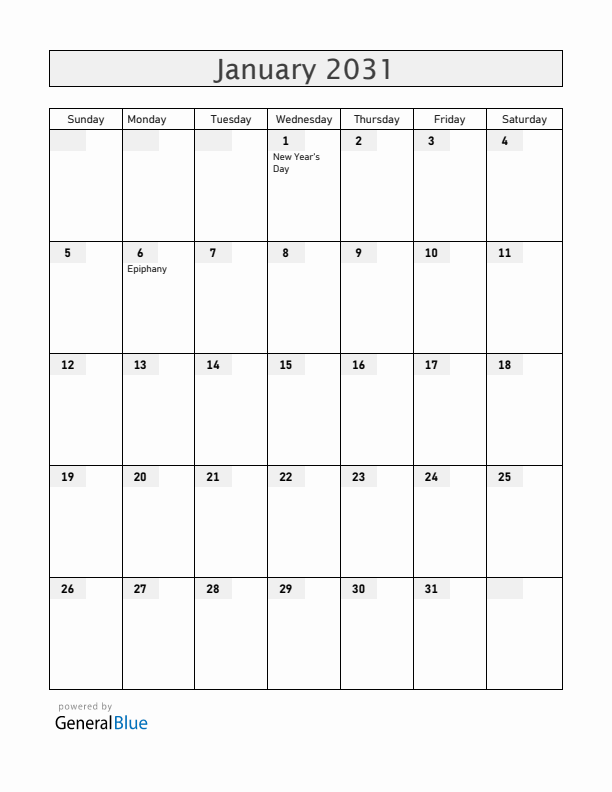 Greenland January 2031 Calendar with Holidays