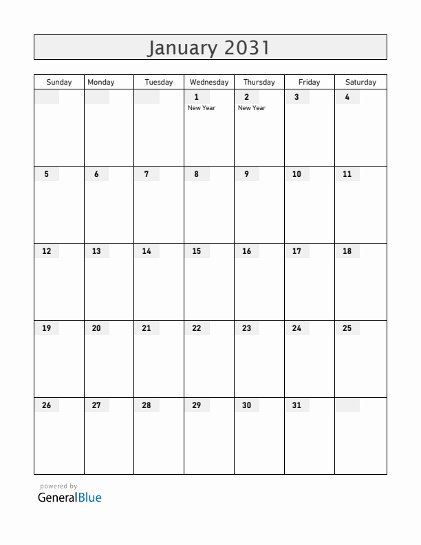 Ukraine January 2031 Calendar with Holidays