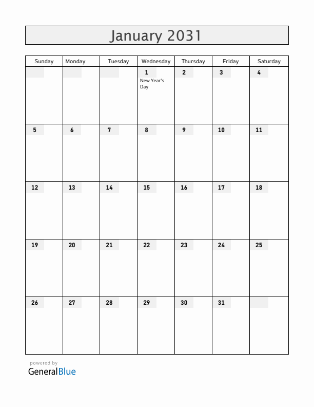 Zambia January 2031 Calendar with Holidays