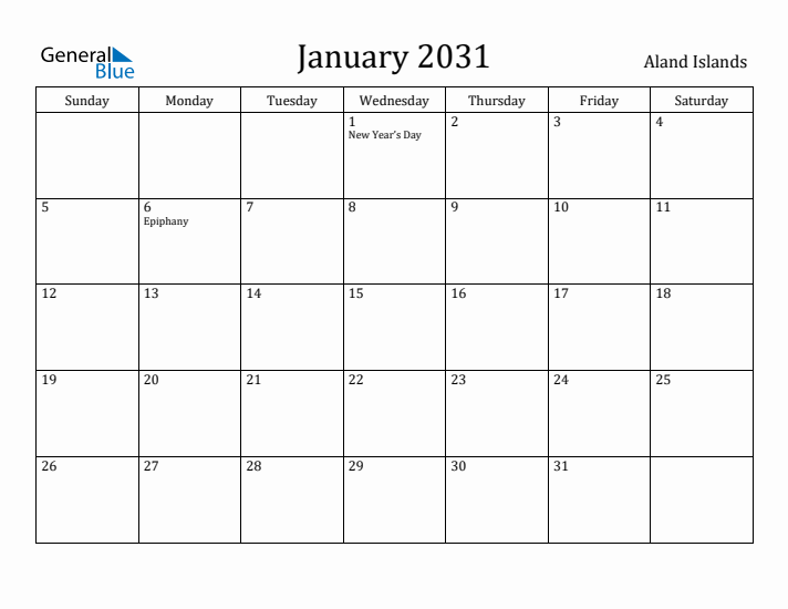 January 2031 Calendar Aland Islands