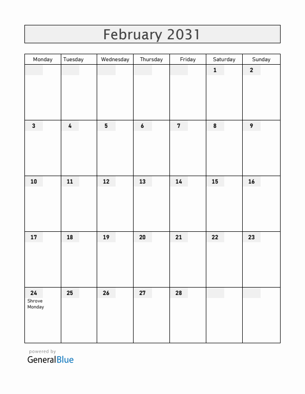 Aruba February 2031 Calendar with Holidays