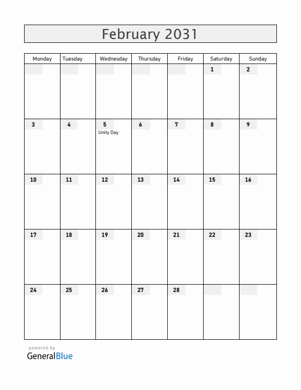 Burundi February 2031 Calendar with Holidays