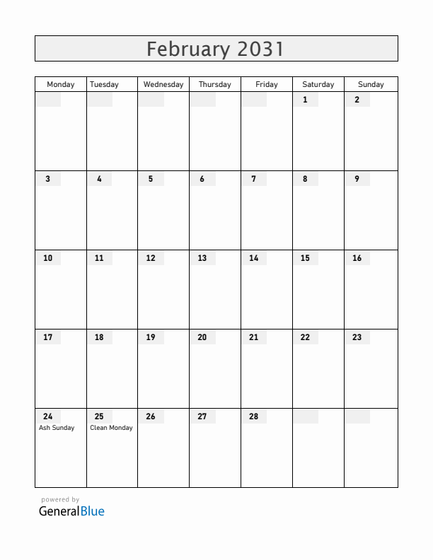 Cyprus February 2031 Calendar with Holidays